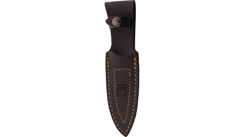 Joker Knives Montes II Outdoor Fixed Blade Knife, 8.5in Overall, 4in Satin 1.4116 Blade, Walnut Handle, Leather Sheath, CN59