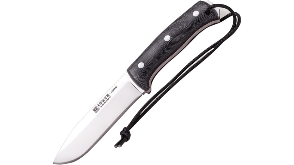 Joker Knives Nomad Fixed Blade Knife, 5 satin finish Bohler N695 stainless blade, Black canvas micarta handle, CM125