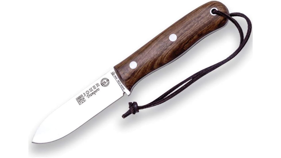 Joker Knives Trampero Survival Bushcraft Knife, 4 satin finish 14C28N Sandvik stainless flat grin, Walnut handle, CN113