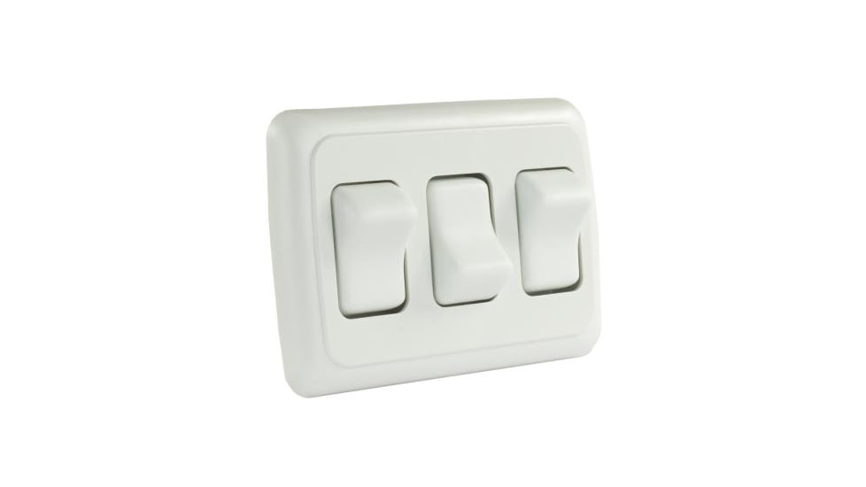 JR Products On/Off Switch With Bezel - Triple Switch, White, 12025