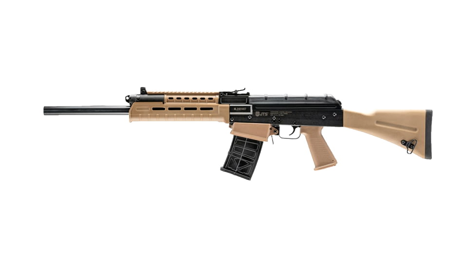 JTS Group M12AK-T1A 3in Tactical Semi-Auto Shotgun, 12 Gauge, 18.7in BBL, Synthetic FDE/Black Stock, 2 Mag Included, 5RD Capacity, Black, GM12AK-T1A-BR