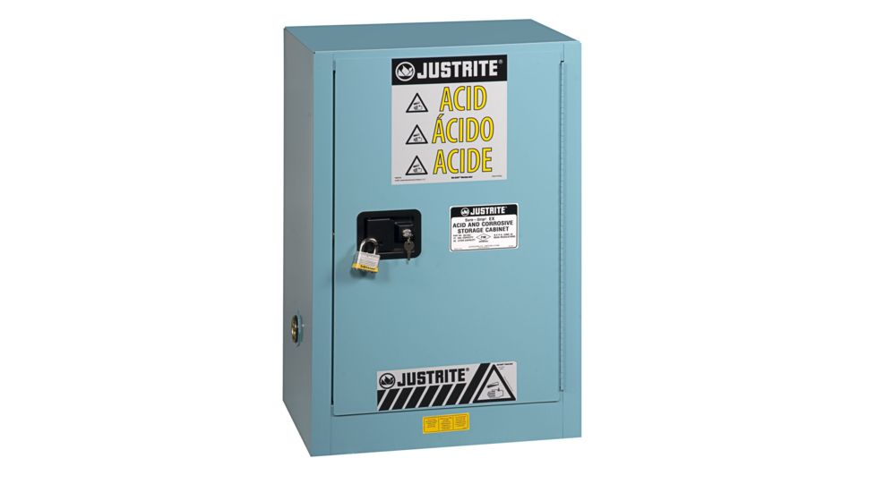 Justrite Compac Corrosives/Acids Safety Cabinet, 12 Gallon., 1 Self-Close Door, Blue, 8912222