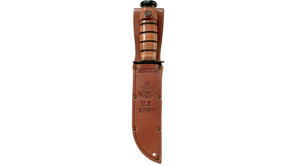 KA-BAR Knives 125th Anniversary Army Knife, 11.88in Overall, 7in Black Oxide Coated 1095 Cro-Van Carbon Steel Clip Point Blade, Stacked Leather Handle, Leather Sheath, 9225