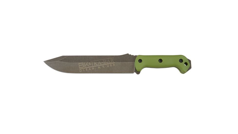 Ka-Bar Knives Becker Clear Coat Combat Fixed Bowie Knife,9.25in Black Clip Point Blade,Zytel Clear Powder Coat,Green Handle 2-0039-7