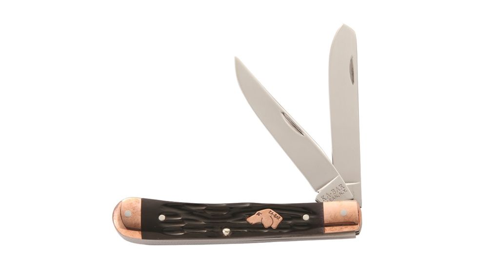 KA-BAR Knives Coppersmith - 2 Blade Folding Trapper, Str Edge, 3 1/8in 440C Steel Blade, Bone Handle, 6211CU