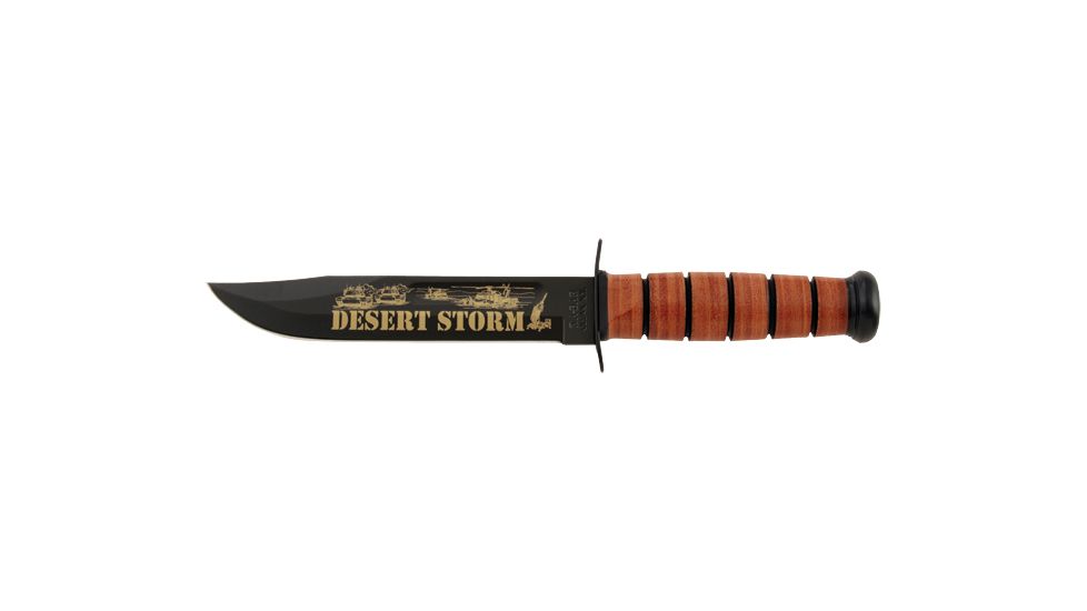 Ka-Bar Knives Desert Storm 15th Anniversary Straight Edge Knife w/ Leather Sheath, USMC, Clampack, BROWN 4-9152CP-8