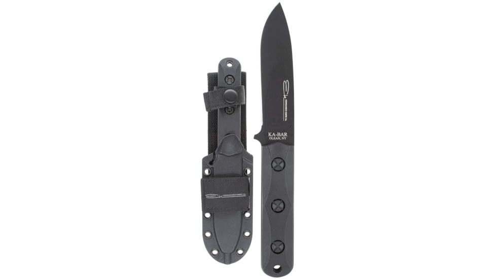 KA-BAR Knives EK Cammando Short Fixed Blade Knife, 4.312in, Drop Point, 1095 Cro-Van Blade, Ultramid Black Handle, Black, EK51