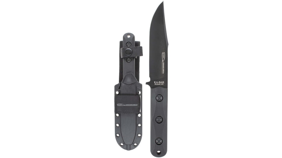 KA-BAR Knives EK Cammando Short Fixed Blade Knife, 5.062in, Clip Point, 1095 Cro-Van Blade, Ultramid Black Handle, Black, EK50