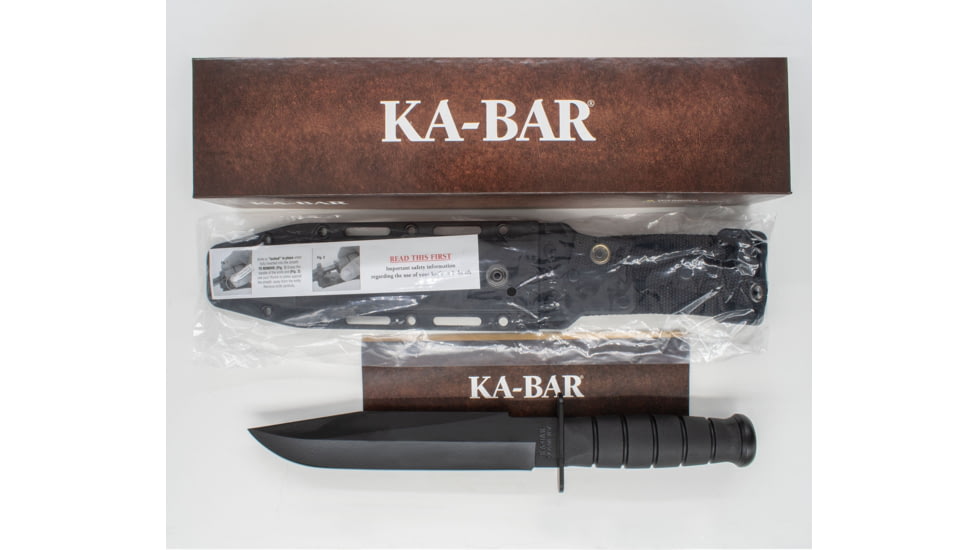 KA-BAR Knives Fighter Straight Edge Fixed Knife, 8in, 1095 Cro-Van, Clip Point, Black Powder Coat, Black, 1269