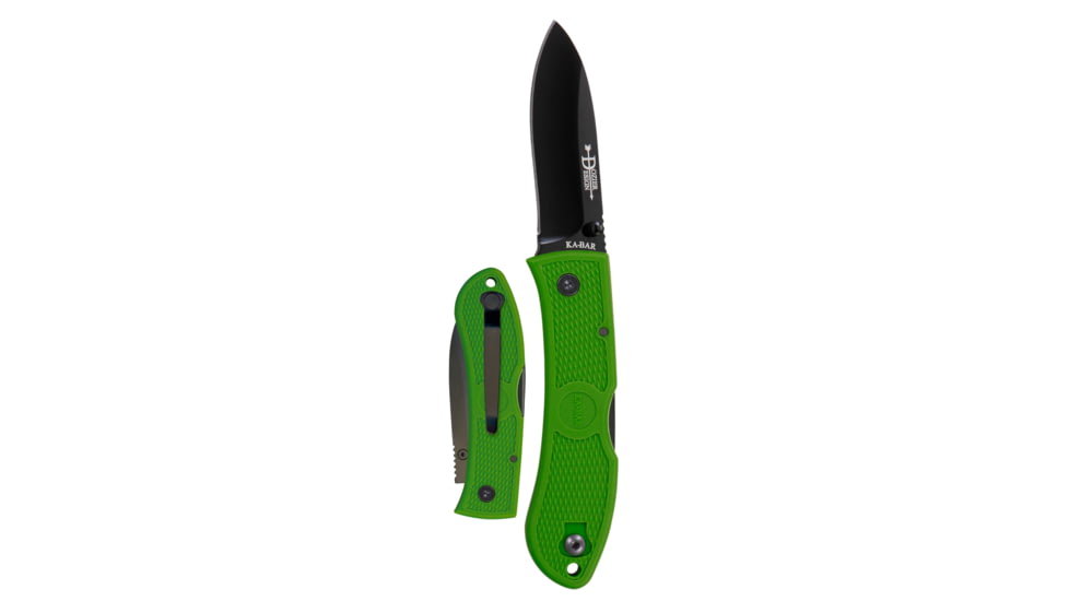 KA-BAR Knives Folding Hunter, Folding Knife, 7.25in, AUS 8A SS Steel, Kelly Green Zytel Handle, Green Black, 7.25, 4062KG