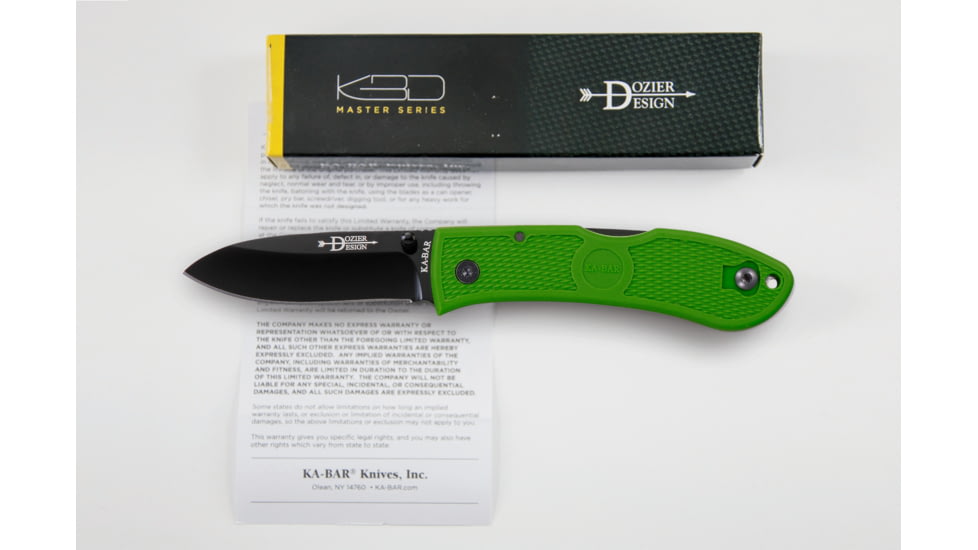 KA-BAR Knives Folding Hunter, Folding Knife, 7.25in, AUS 8A SS Steel, Kelly Green Zytel Handle, Green Black, 7.25, 4062KG
