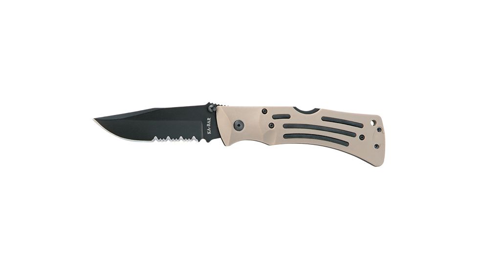 Ka-Bar Knives Mule Folding Serrated Knife w/ Polyester Sheath, Desert Tan, Clampack 4-3053CP-4