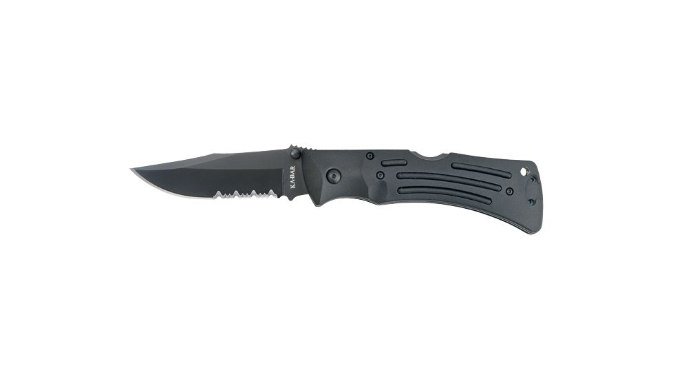 Ka-Bar Knives Mule Folding Serrated Knife w/ Polyester Sheath, Black, Clampack 4-3051CP-0