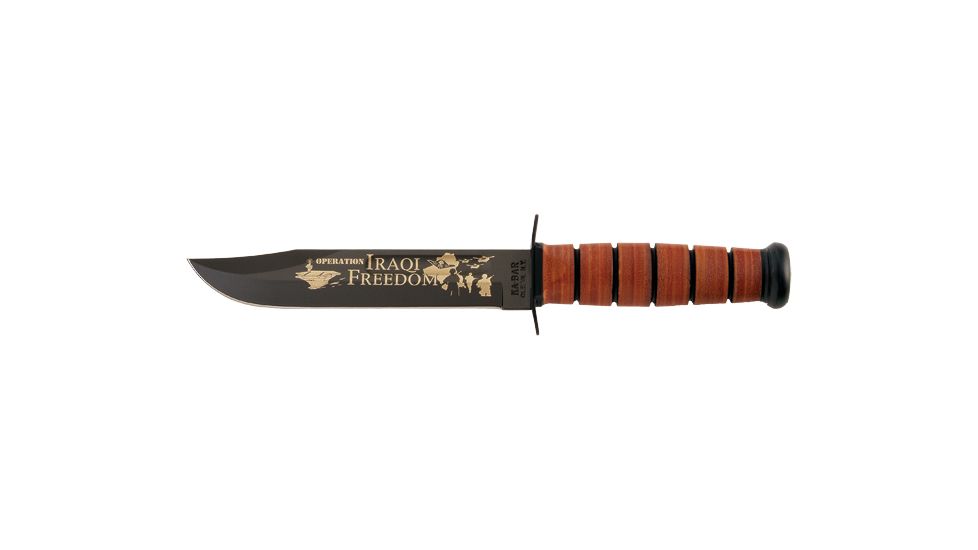 Ka-Bar Knives Operation Iraqi Freedom Straight Edge Knife w/ Leather Sheath, USN, Clampack, BROWN 4-9131CP-3