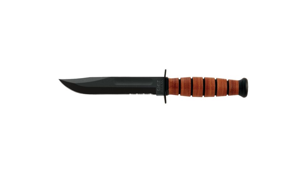 Ka-Bar Knives Short Serrated Edge USA Knife w/ Leather Sheath, Clampack, BROWN 4-1261CP-5