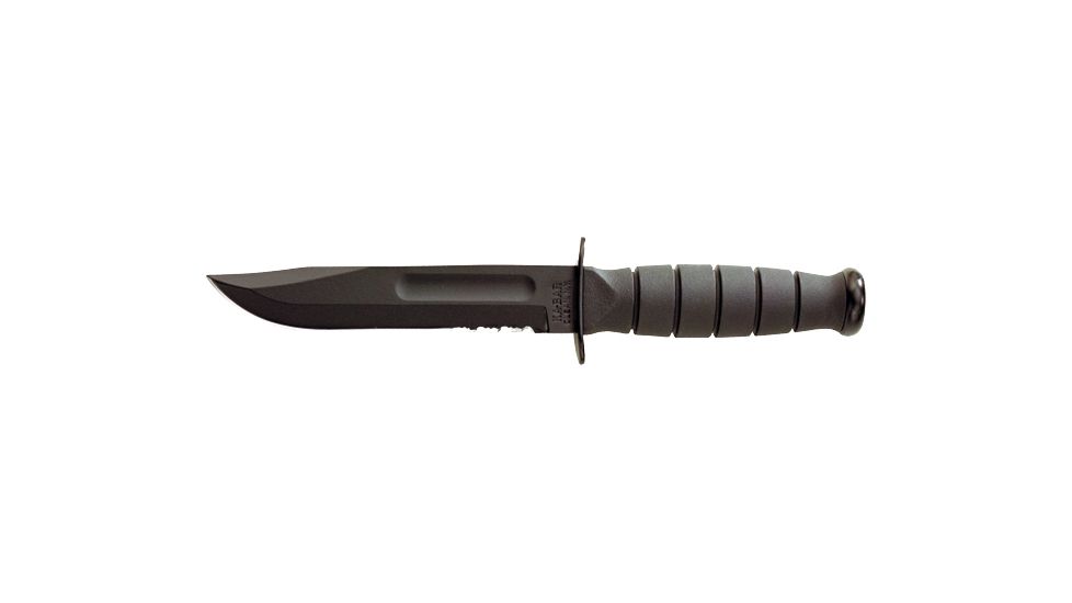 Ka-Bar Knives Short Serrated Knife w/ Leather Sheath, Black, Clampack 4-1257CP-8