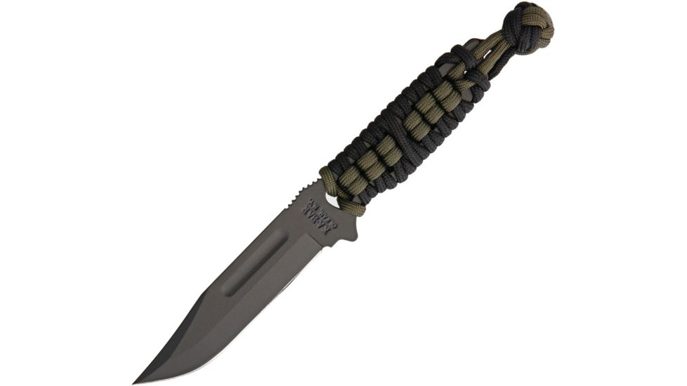 KA-BAR Knives Short USA Neck Knife Black/OD Fixed Blade Knife, 4in, 1095 Carbon Steel, Black and OD Green, Cord Wrapped Handle KA1117PC