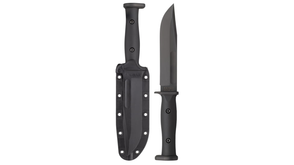 KA-BAR Knives Slabby, Fixed Blade Knife, 1095 Cro-Van, 6.86" Blade Length, 12.11" Overall Length, Plain Edge, Clip Point, Black Blade, Black Glass Filled Nylon Handle, Includes Sheath, 1310