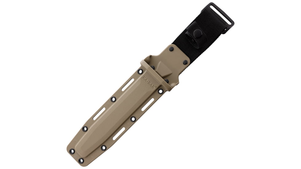 KA-BAR Knives USA Fighting Knife, 11.75in Overall, 7in Black Coated 1095 Cro-Van Carbon Steel Clip Point Blade, Tan Grooved Kraton Handle, Plastic Sheath, 5013