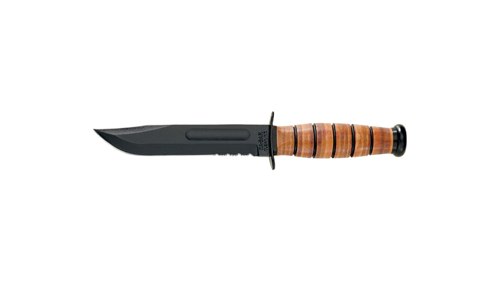 Ka-Bar Knives Utility Serrated Knife w/ Leather Sheath, Army, Clampack 4-1219CP-6