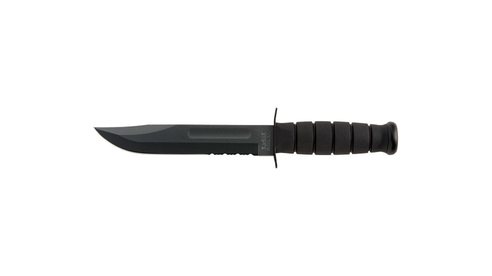 Ka-Bar Knives Utility Serrated Knife w/ Leather Sheath, Black, Clampack 4-1212CP-7