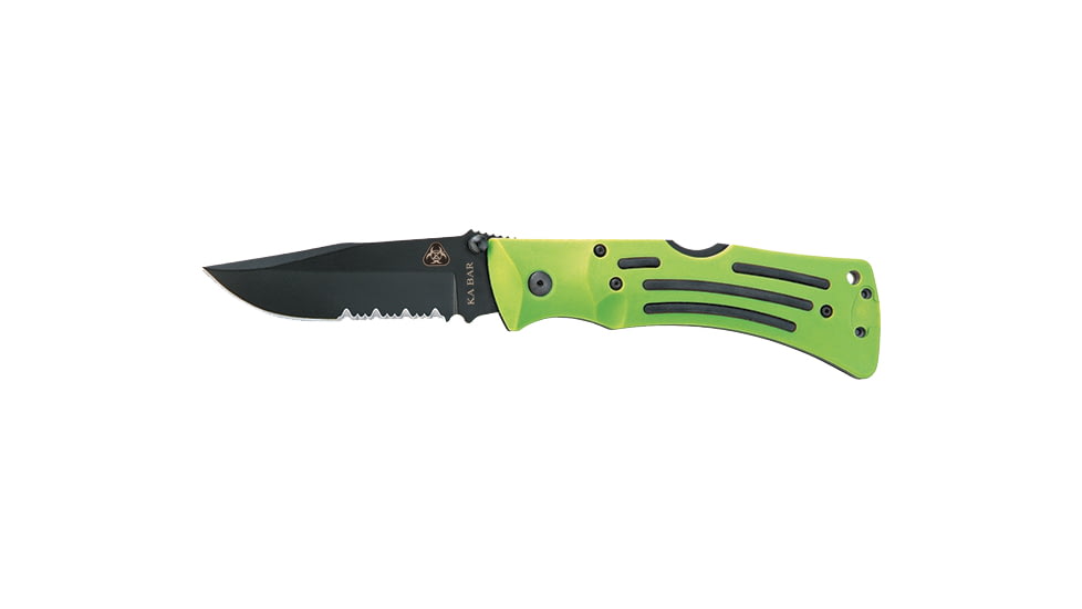 Ka-Bar Knives Zombie Mule Folding Serrated Edge Knife w/ Polyester Sheath, Green, Clampack, GREEN 4-3059-2