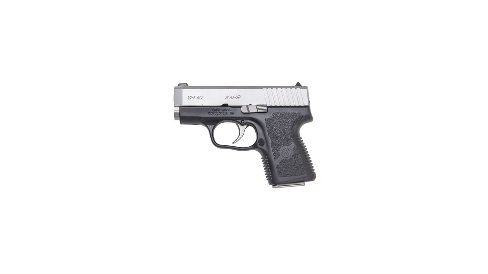 Kahr CM40 Pistol, .40 S&amp;W, 3in barrel, black polymer frame, textured polymer grip, recoil operated semi-automatic, white bar-dot combat, 5 round magazine, KA-CM40-40SW-3-1-FRRMPG