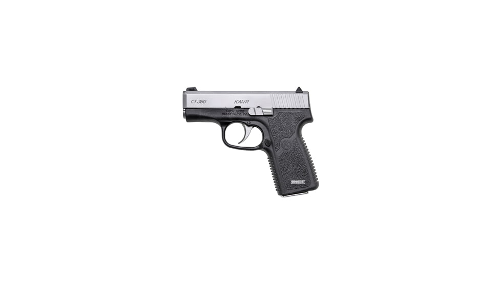 Kahr CT380 Pistol, .380 ACP, 3in barrel, black polymer frame, integrated polymer grip, recoil operated semi-automatic, white bar-dot combat, 7 round magazine, KA-CT380-.380 ACP-3-1-FRRMPG