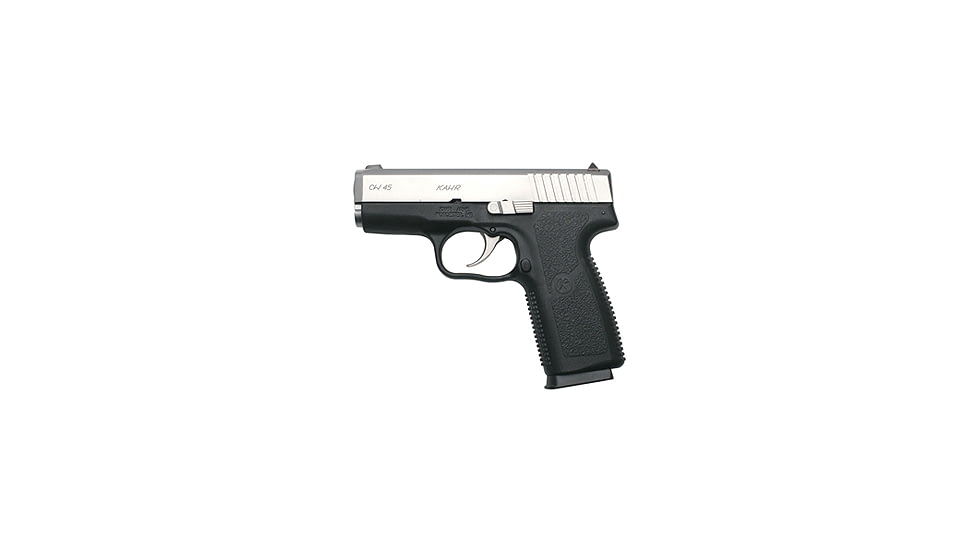 Kahr CW45 Pistol, .45 ACP, 3.64in barrel, black polymer frame, integrated polymer grip, recoil operated semi-automatic, white bar-dot combat, 6 round magazine, KA-CW45-45-3.64-1-FRRMPG