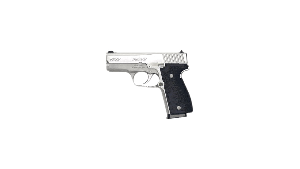 Kahr K40-Elite Pistol, .40 S&amp;W, 3.5in barrel, stainless steel frame, wraparound textured polymer grip, recoil operated semi-automatic, white bar-dot combat, 6 round magazine, KA-K40 EL-40SW-3.5-1-FRRMPG