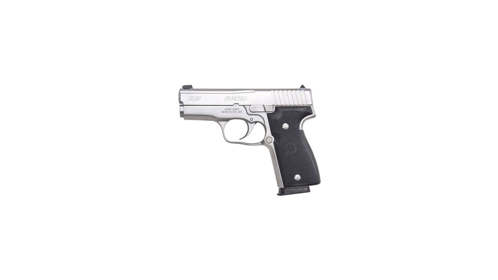 Kahr K9 Pistol, 9mm Luger, 3.5in barrel, stainless steel frame, wraparound textured polymer grip, recoil operated semi-automatic, white bar-dot combat, 7 round magazine, KA-K9-9MM-3.5-1-FRRMPG