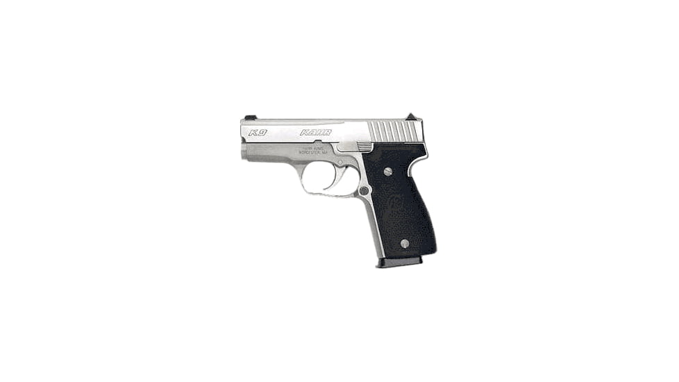 Kahr K9-Elite Pistol, 9mm Luger, 3.5in barrel, stainless steel frame, wraparound textured polymer grip, recoil operated semi-automatic, white bar-dot combat, 7 round magazine, KA-K9 EL-9MM-3.5-1-FRRMPG