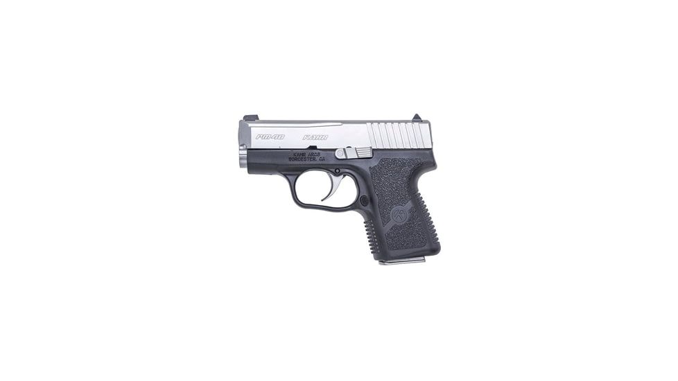Kahr PM40 Pistol, .40 S&amp;W, 3in barrel, black polymer frame, textured polymer grip, recoil operated semi-automatic, white bar-dot combat, 5 round magazine, KA-PM40-40SW-3-1-FRRMPG
