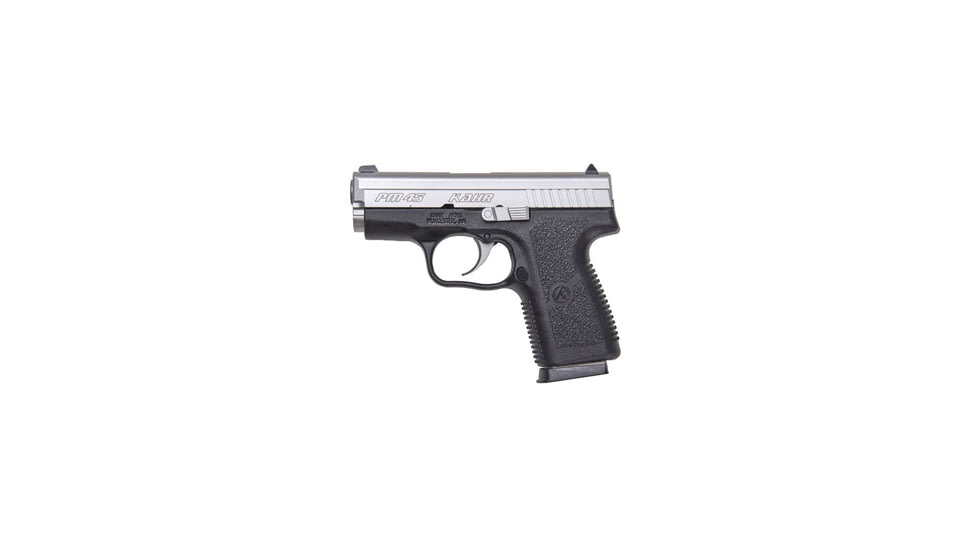 Kahr PM45 Pistol, .45 ACP, 3.24in barrel, black polymer frame, textured polymer grip, recoil operated semi-automatic, white bar-dot combat, 5 round magazine, KA-PM45-45-3.24-1-FRRMPG