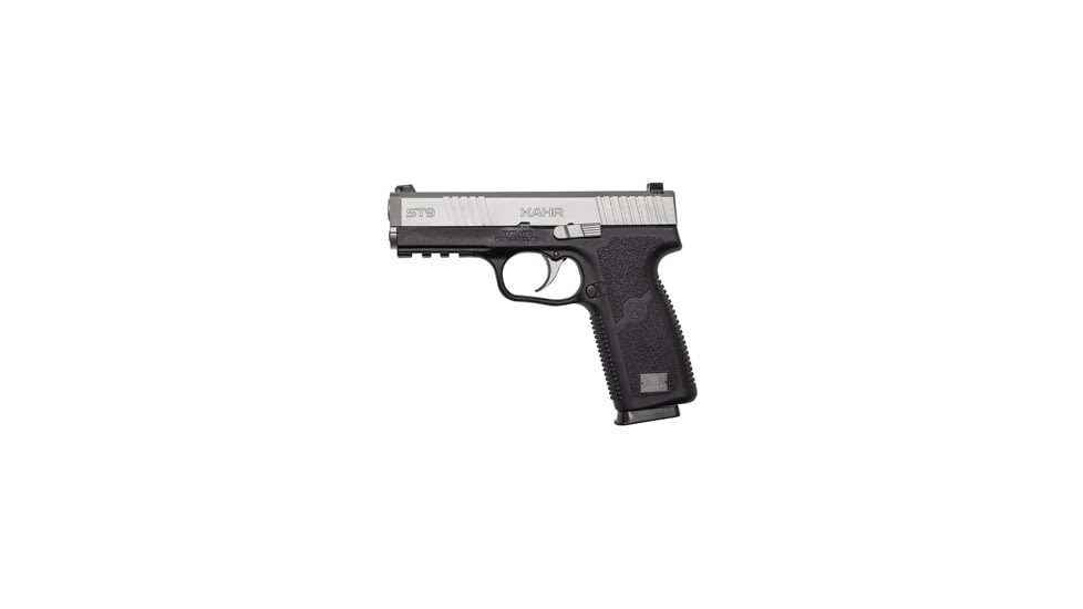 Kahr ST9 Pistol, 9mm Luger, 4in barrel, black polymer frame, integrated polymer grip, recoil operated semi-automatic, white 3-dot, 8 round magazine, KA-ST9-9MM-4-1-FRRMPG