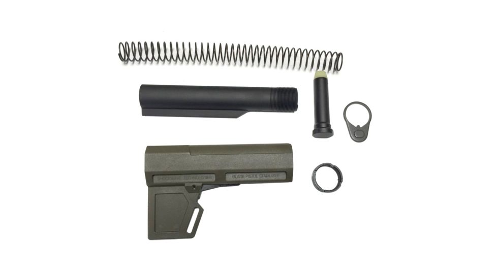 KAK Shockwave 2.0 Package, Pistol Stabilizer Brace/Tube/Buffer/Buffer Spring/Endplate/Castle Nut, OD Green SHOCKWAVE-2.0-PACKAGE-OD GREEN