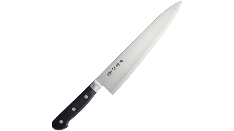 Kanetsune Gyutou 240mm Kitchen Knives, Kitchen Series, 14.75in Overall, 9.5in Satin Aus-10A SS Blade, Black Wood Handle, SS Bolster, Full Tang, Black, KC-121