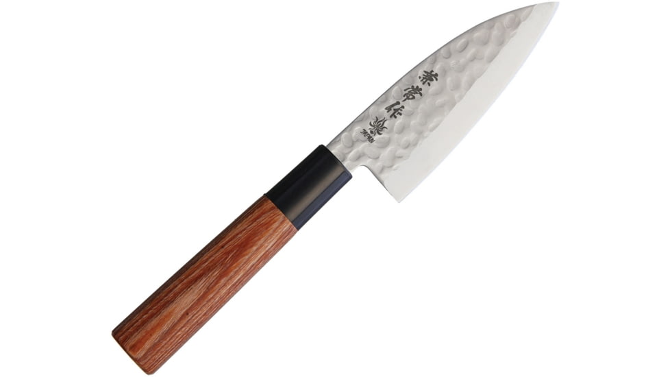 Kanetsune Ko-Deba Knife, 8.5in, Plywood handle, DSR-1K6 HC SS blade Kitchen Knives, 8.5in Overall, 4in Hammered Dsr-1K6 Hc SS Blade, Plywood Handle With Black Plastic Bolster, KC-956