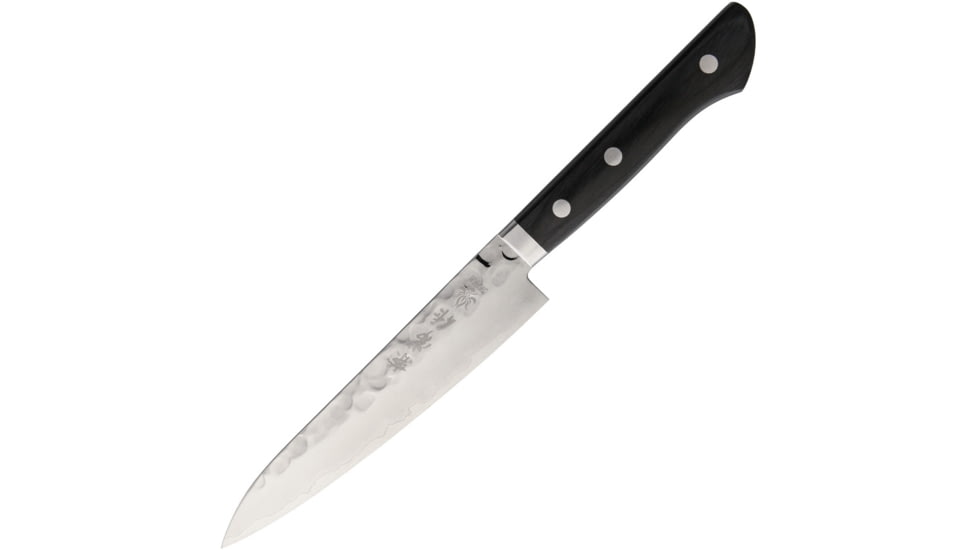 Kanetsune Petty Kitchen Knives, Tsuchime Vg-1 Series, 9.5in Overall, 5.25in Mirror Polished Vg-1 SS Blade, Black Smooth Wood Handle, SS Bolster, Hrc 59-60, Black, KC-944