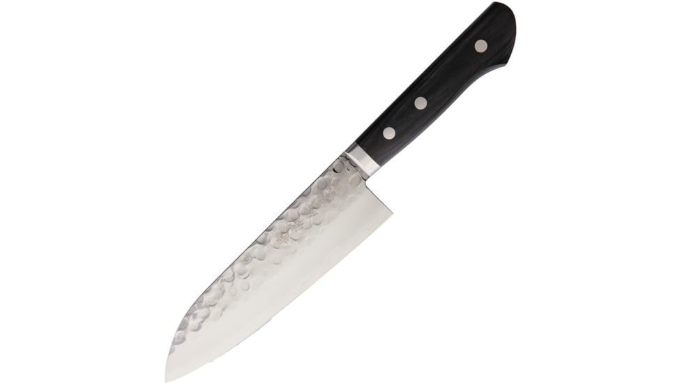 Kanetsune Santoku Kitchen Knives, Tsuchime Vg-1 Series, 11.25in Overall, 6.5in Mirror Polished Vg-1 SS Blade, Black Smooth Wood Handle, SS Bolster, Hrc 59-60, Black, KC-943