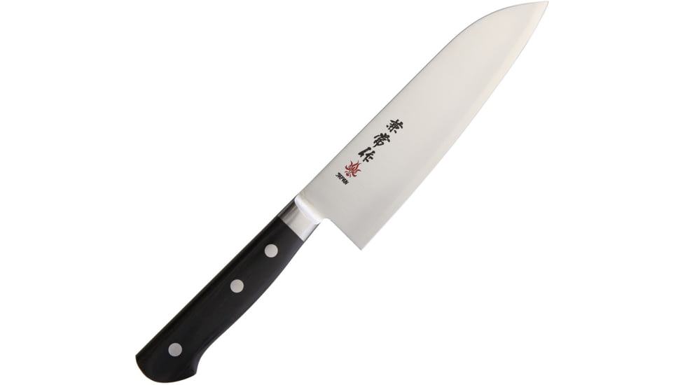 Kanetsune Santoku Knife, 6.75 blue steel blade, Black smooth wood handle, KC-123