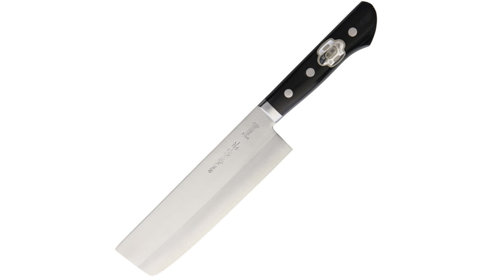 Kanetsune Usubagata Kitchen Knives, Meisho Series, 11.25in Overall, 6.38in Vg-10 SS Blade, Black Smooth Wood Handle, SS Bolster, Sanmai 3 Layer Construction, Hrc 60, Black, KC-143
