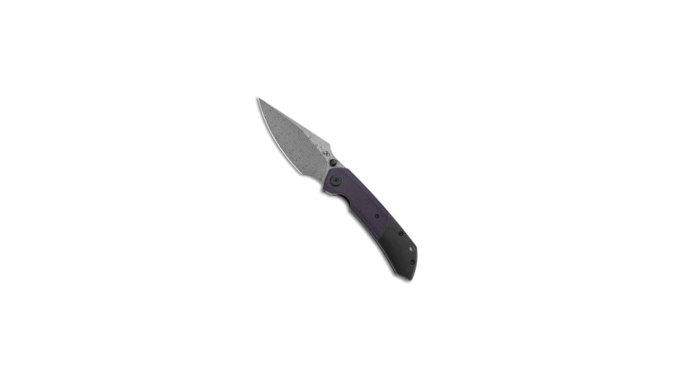 Kansept Kansept Fenrir Liner Lock Knife Purple Mic + BW Titanium 3.5" Damascus K1034Z2, Black/Purple, Damascus, adult, BHQ-204544