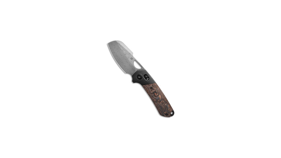 Kansept Knives Kansept Knives Nahual Crossbar Lock Knife Copper Carbon Fiber 2.9&quot; Damascus, Black/Copper, Damascus, adult, BHQ-221301