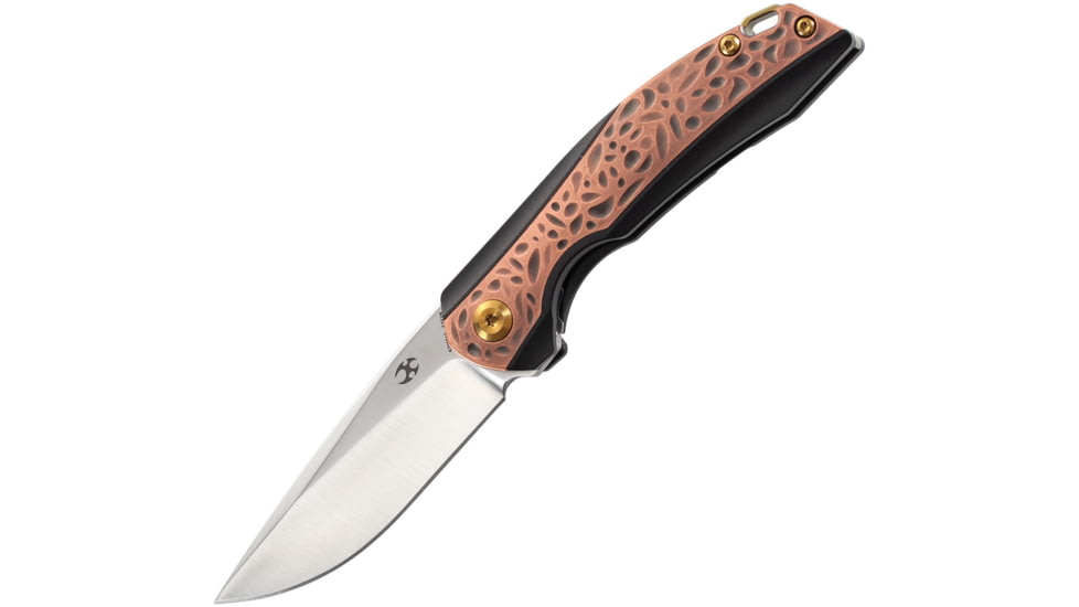 Kansept Knives Mini Accipiter Framelock Folding Knife, Black, Black titanium handle with Black hand rubbed coppe, K2007A5