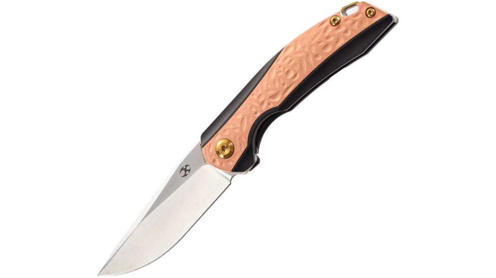 Kansept Knives Mini Accipiter Framelock Folding Knife, Black, Black titanium handle with copper inlay, K2007A3