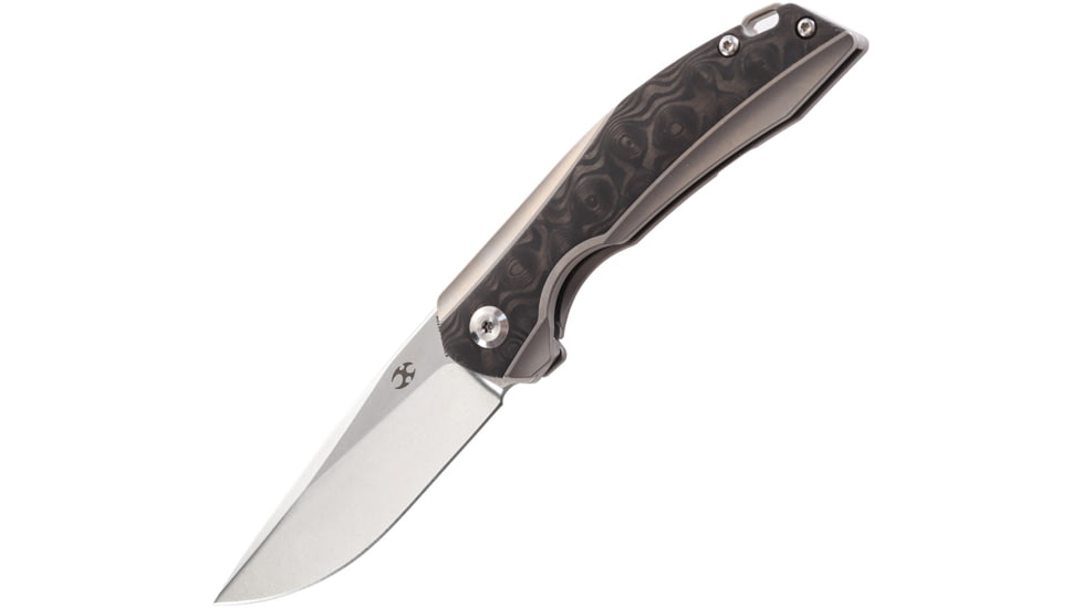 Kansept Knives Mini Accipiter Framelock Folding Knife, Gray, Gray titanium handle with carbon fiber inlay, K2007A2