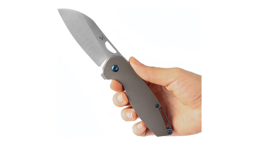 Kansept Knives Model 6 Bronze Folding Knife, 4.38in Closed, 3.25in Satin CPM S35VN SS Blade, Bronze Stonewash Titanium Handle, Black Nylon Pouch, K1022B5