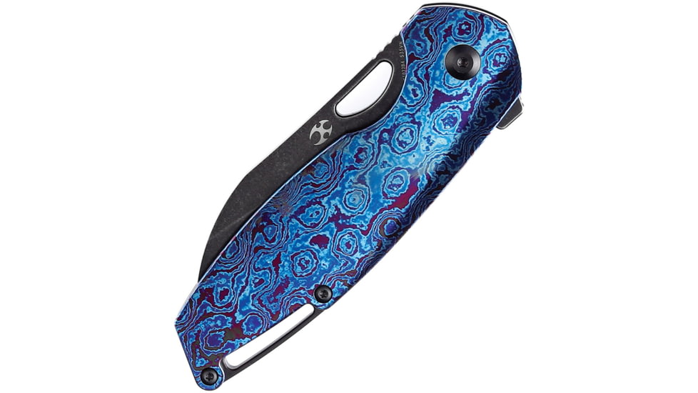 Kansept Knives Model 6 Timascus Folding Knife, 4.38in Closed, 3.25in Black Stonewash CPM S35VN SS Blade, Black Stonewash Titanium Handle w/ Timascus Onlay, Nylon Pouch, K1022B4