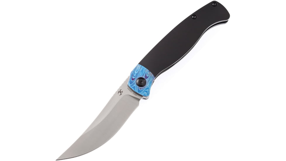 Kansept Knives Mujir Framelock Folding Knife, 3.25in stonewash finish CPM-20CV stainless blade, Black, Black finish titanium handle, K1014A4